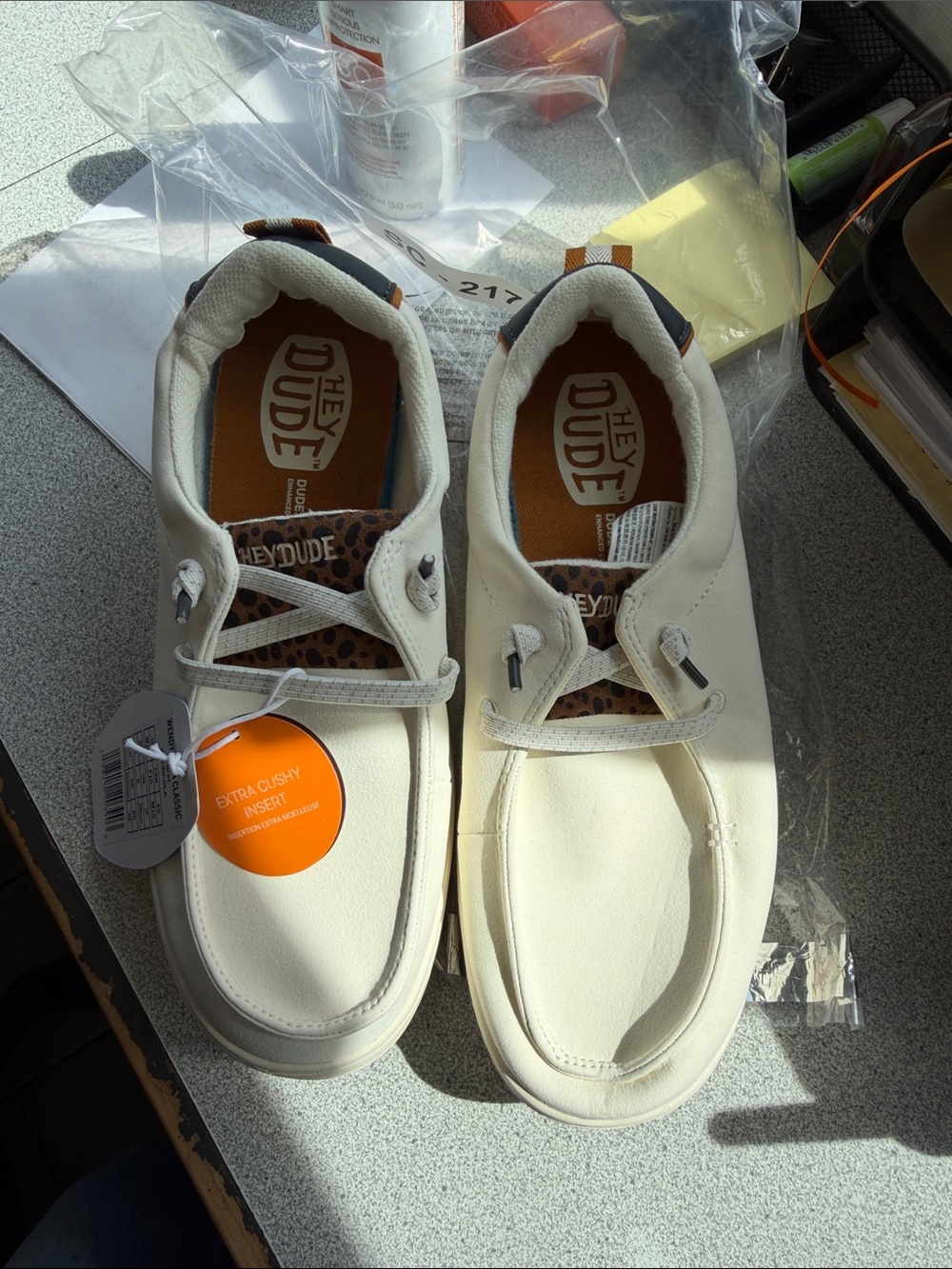 Hey Dude Cream Slip-On Sneakers with Leopard-Print Tongue - Picture 6 of 10